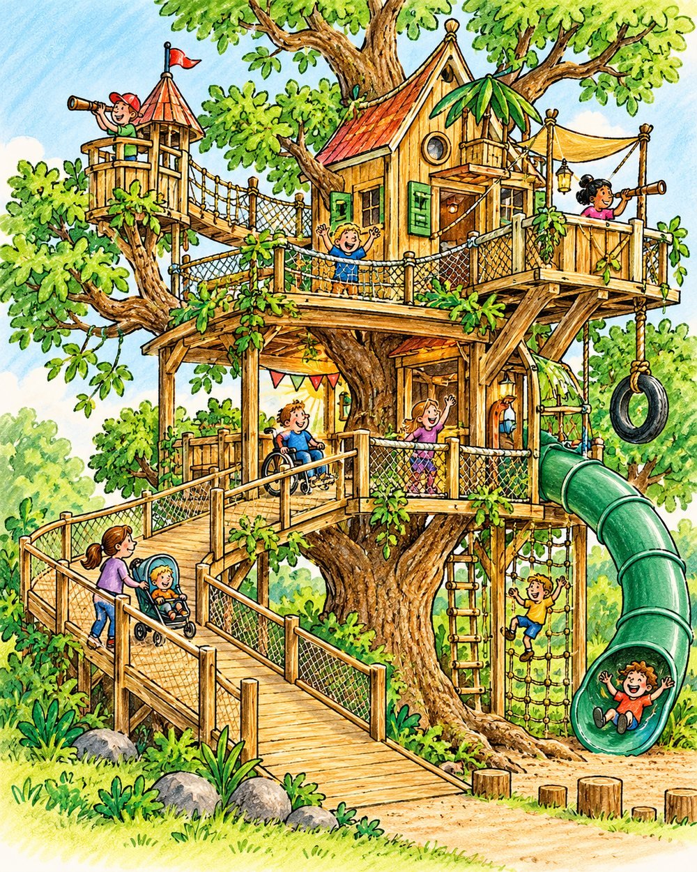 Ontwerp van de boomhut die in de speeltuin komt